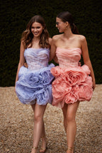 georgia Appliquéd organza coral mini dress