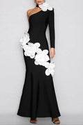 Flowering Girl Women Gemma One Shoulder 3D Flower Bandage Maxi Dress In Black
