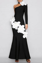 Flowering Girl Women Gemma One Shoulder 3D Flower Bandage Maxi Dress In Black