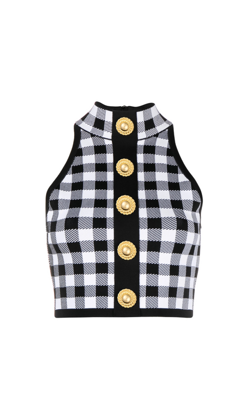 Flowering Girl Women BLACK CHECK-PATTERN CROP TOP