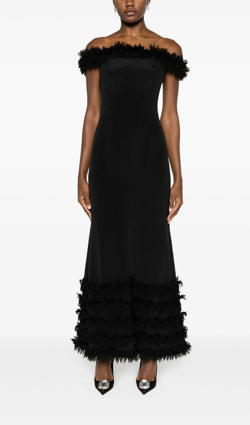 Flowering Girl Women BLACK BOHDI APPLIQUÉD SILK GOWN