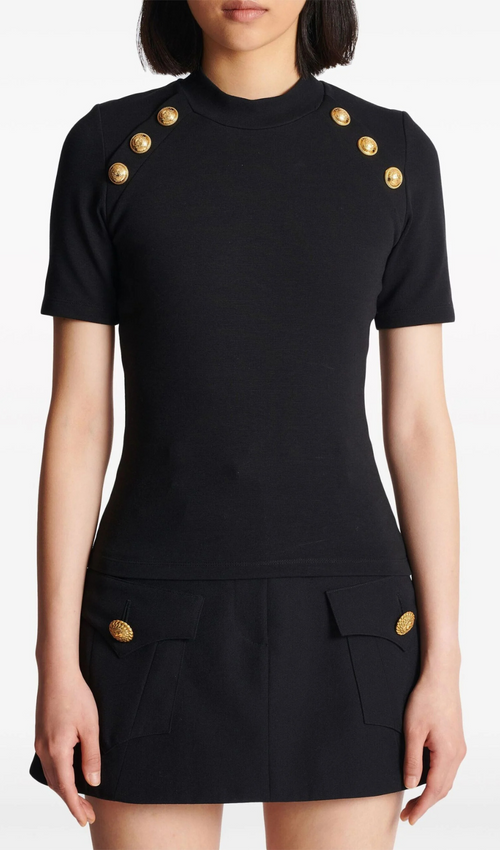 Flowering Girl Women BLACK BUTTON-EMBELLISHED KNITTED T-SHIRT