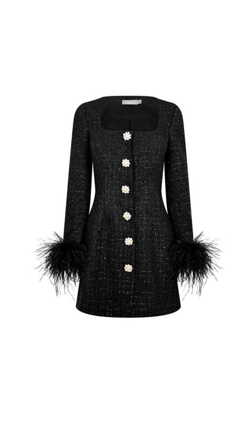 Flowering Girl Women BLACK FEATHER-DETAILED BOUCLÉ MINI DRESS