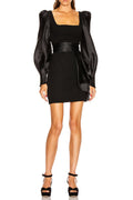 Octavia Black Square Neck Satin Mini Dress With Belt