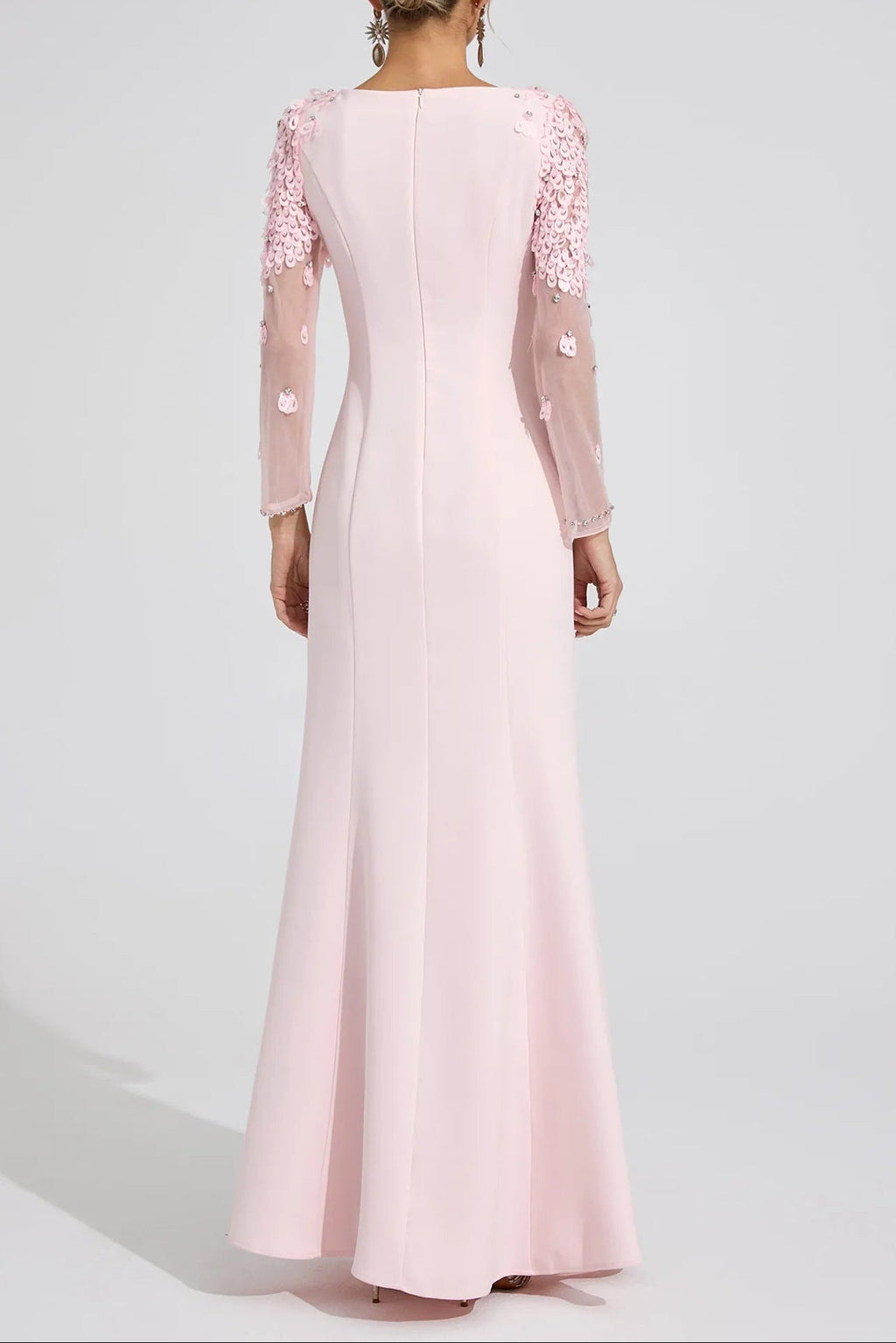 Victoria Pink Sequin Mesh Sleeve Maxi Dress