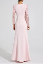 Victoria Pink Sequin Mesh Sleeve Maxi Dress