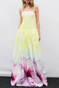 Flowering Girl Women Laurel Printed Tube Top Maxi Dress In Gradient Yellow