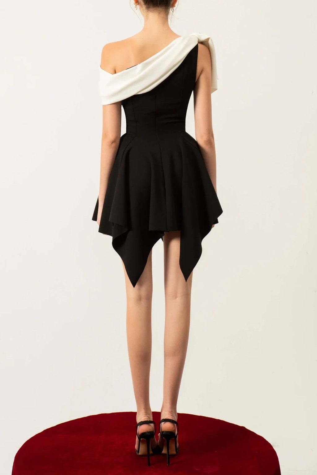Flowering Girl Women Bow One-Shoulder Mini Dress In Black