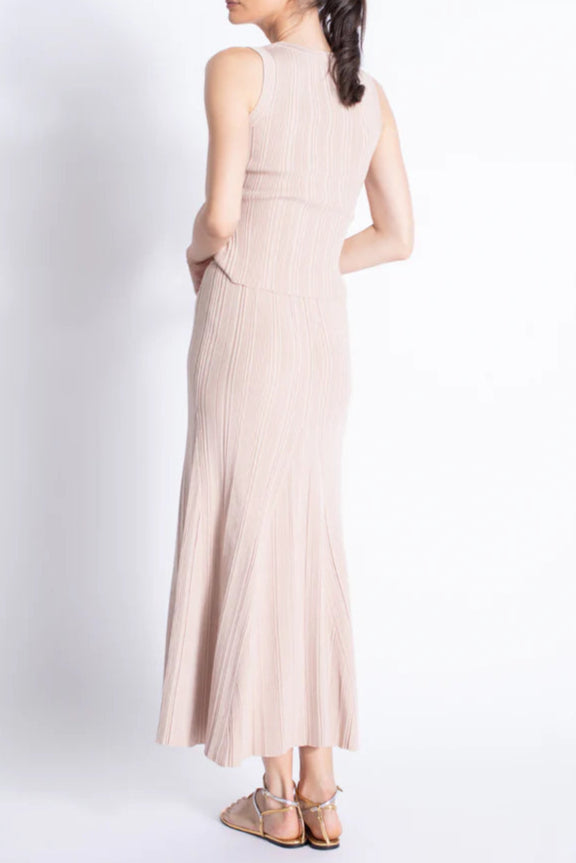 Eartha Sleeveless Knitted Dress Top Skirt Set In Apricot