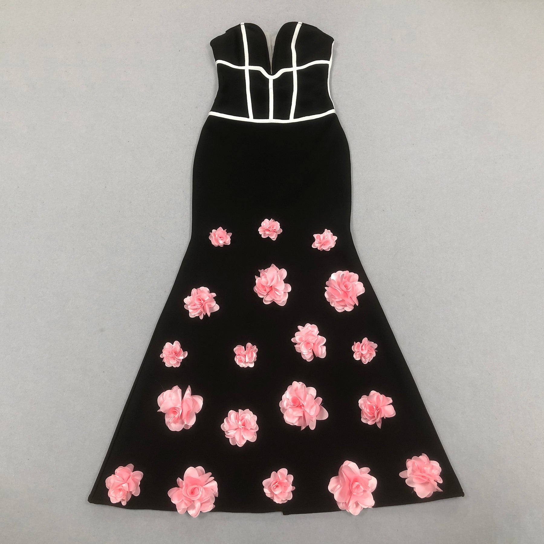 Flowering Girl Women Floral embellished Strapless Maxi Dress in Black