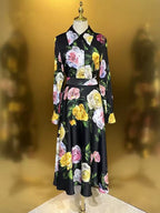 Black Floral Print Shirt & Midi Skirt Co-ord Set