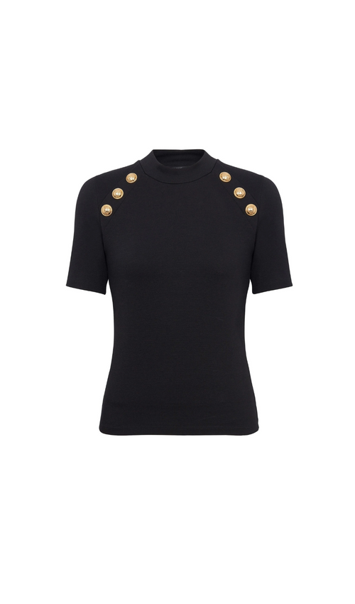 Flowering Girl Women BLACK BUTTON-EMBELLISHED KNITTED T-SHIRT