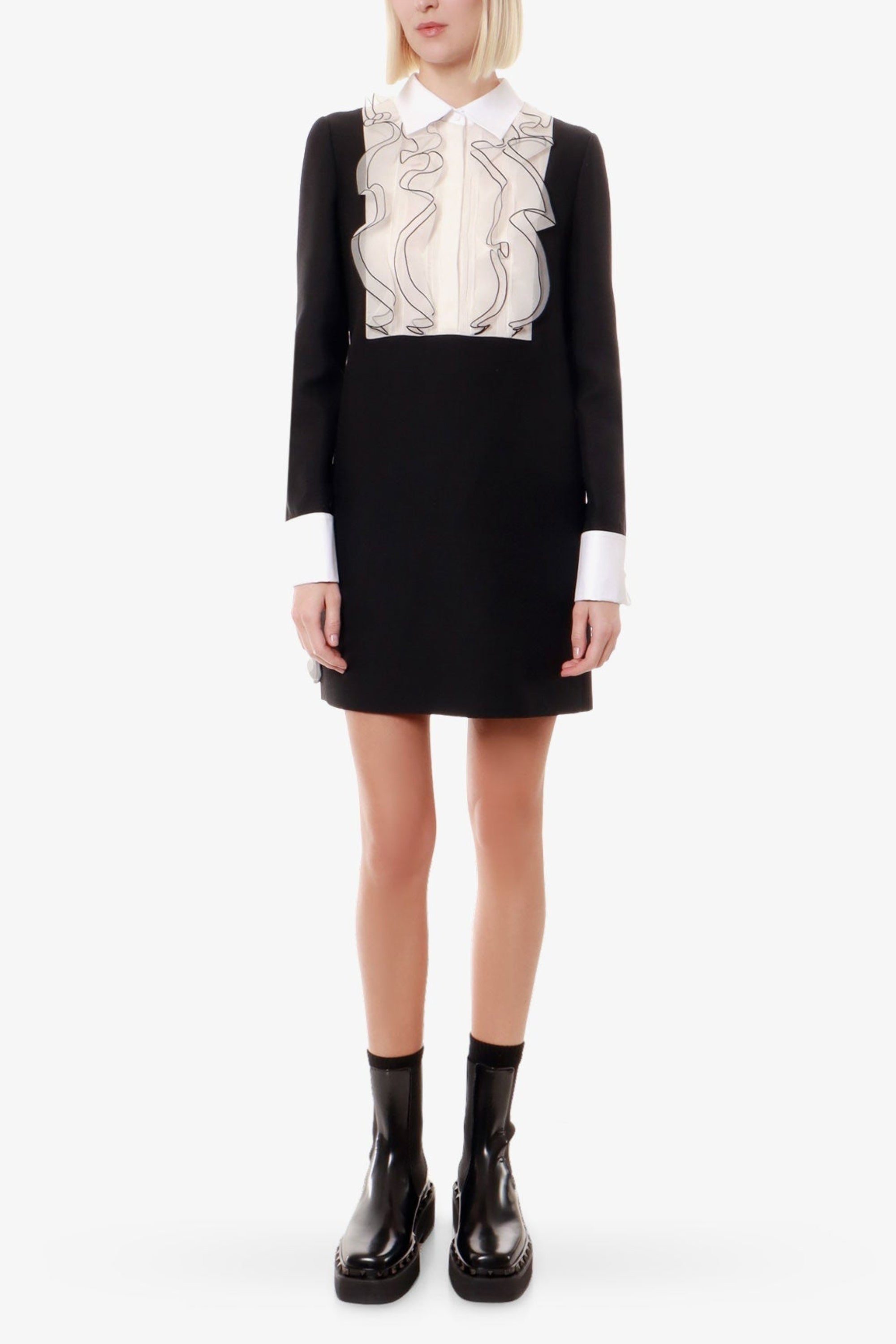 Flowering Girl Women Two-Tone Ruffle Trim Embellished Mini Dress