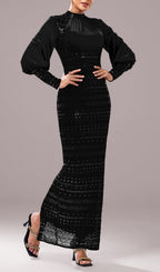 Flowering Girl Women Sequin Long Sleeve Maxi Dress In Black
