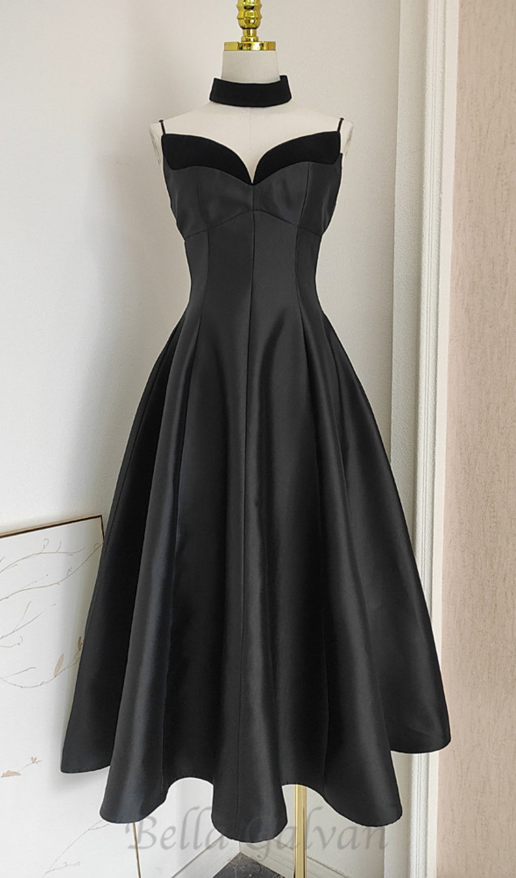 Flowering Girl Women patchwork midi dress in black