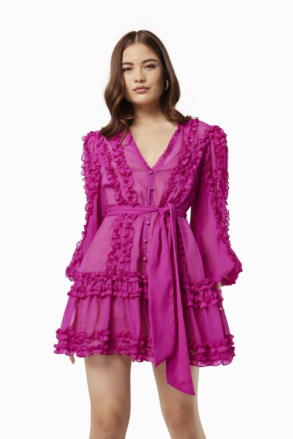Flowering Girl Women Lara Chiffon flower hem Mini Dress in rose red