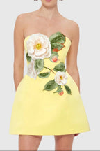Flowering Girl Women Suzanne Appliqué Floral Bustier Mini Dress In Yellow