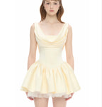 bernice backless pleated puffy Mini Dress - Champagne