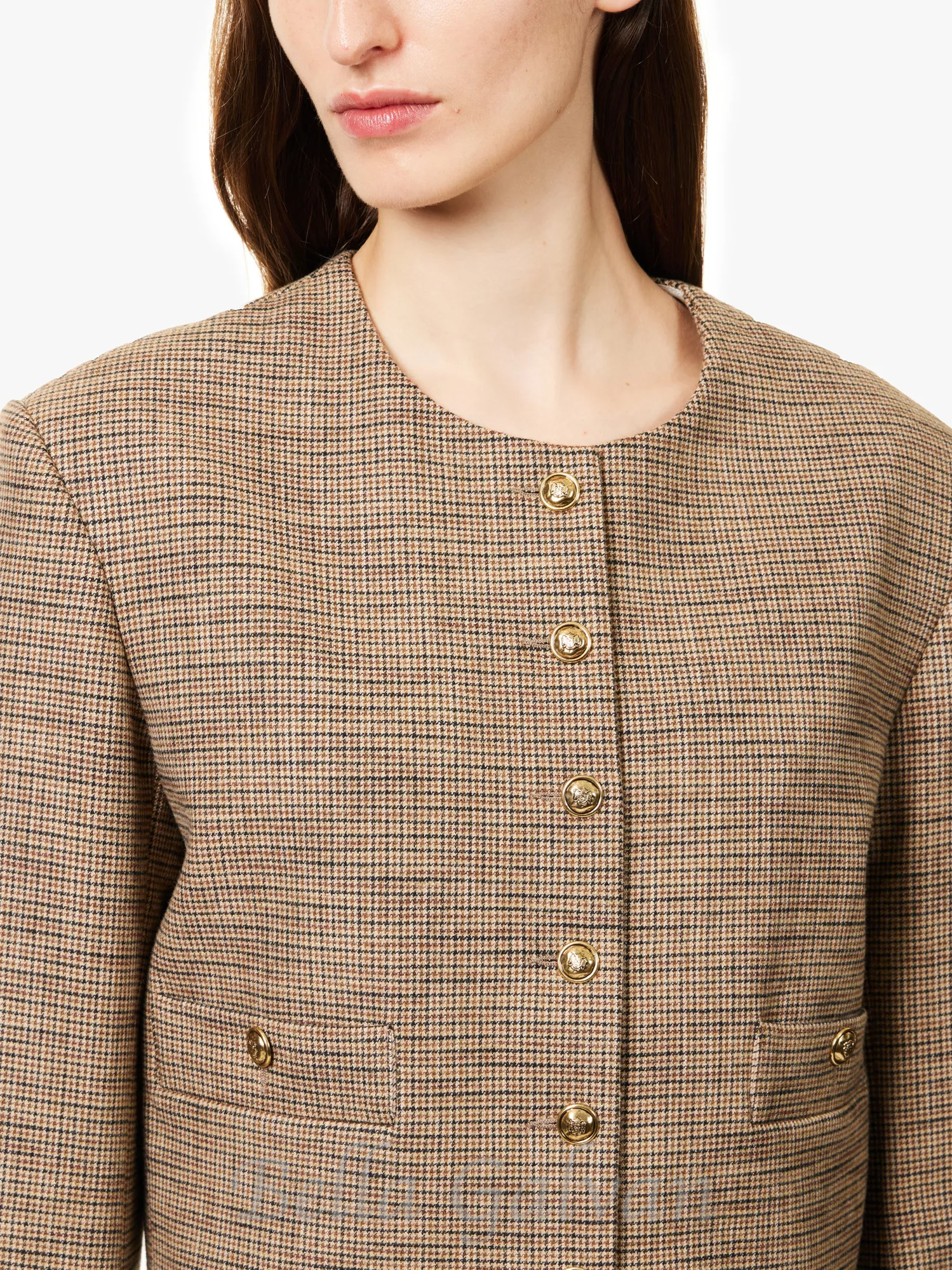 Flowering Girl Women Round-neck houndstooth-pattern woven jacket in Bruns
