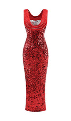 Flowering Girl Women Sleeveless Sequin Maxi Dress In Red