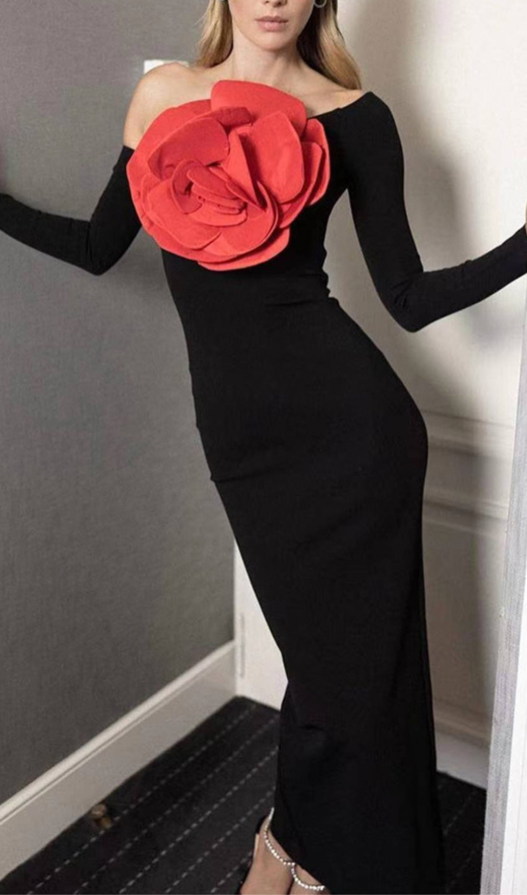 Flowering Girl Women OFF SHOULDERS MAXI DRESS WITH ROSE