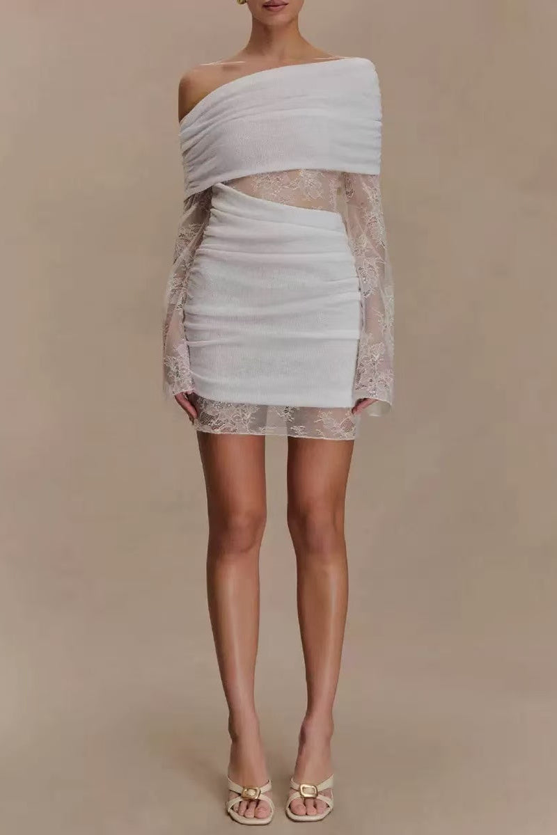 White off-shoulder dress with lace 