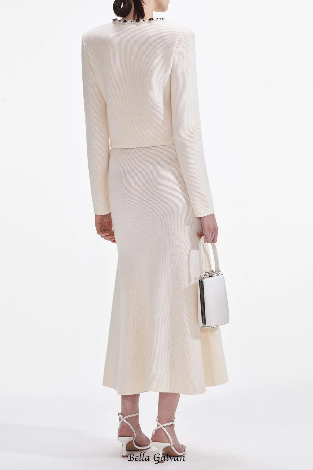 virginia Cream Embellished Cardigan skirt set