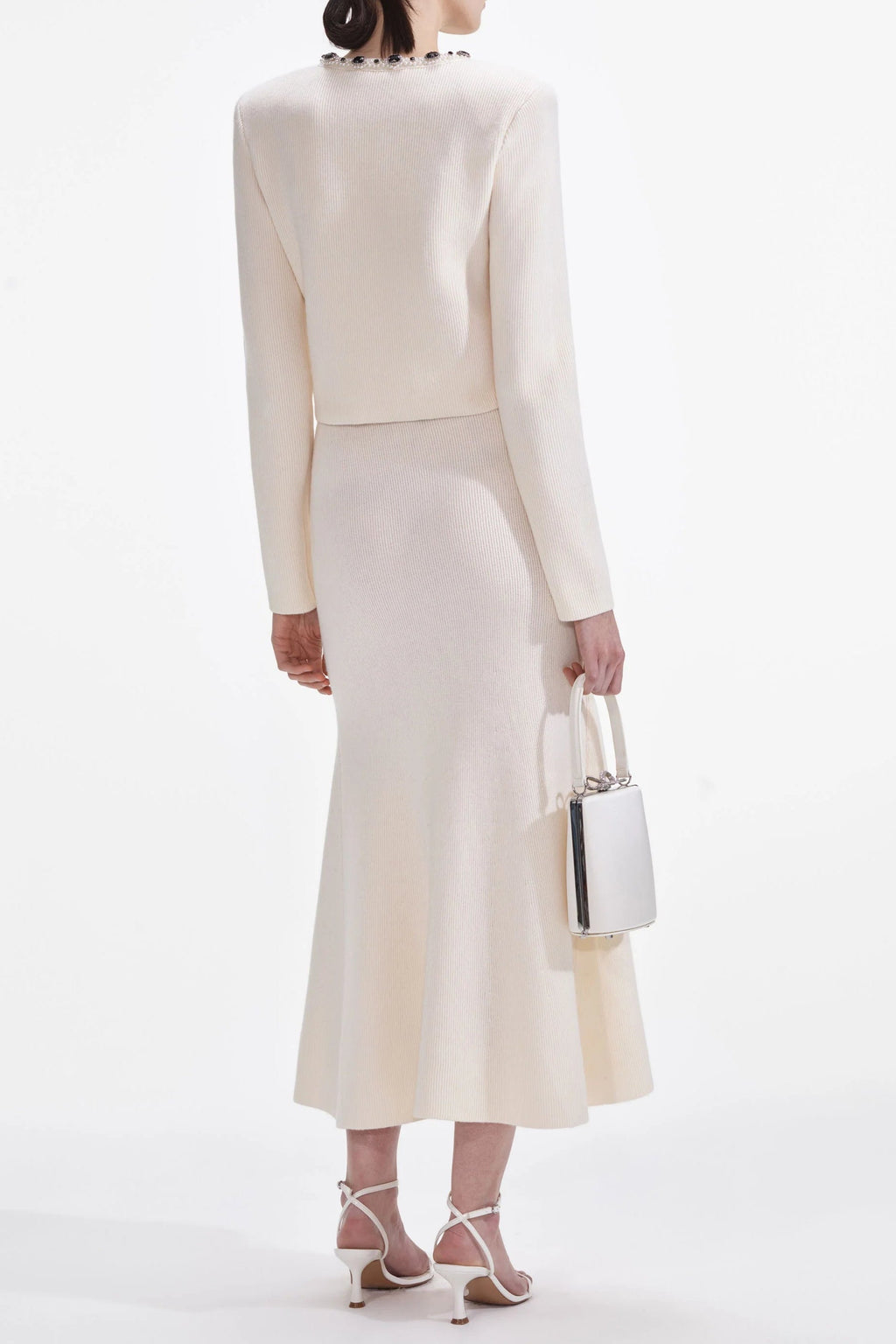 Virginia Cream Embellished Cardigan Skirt Set