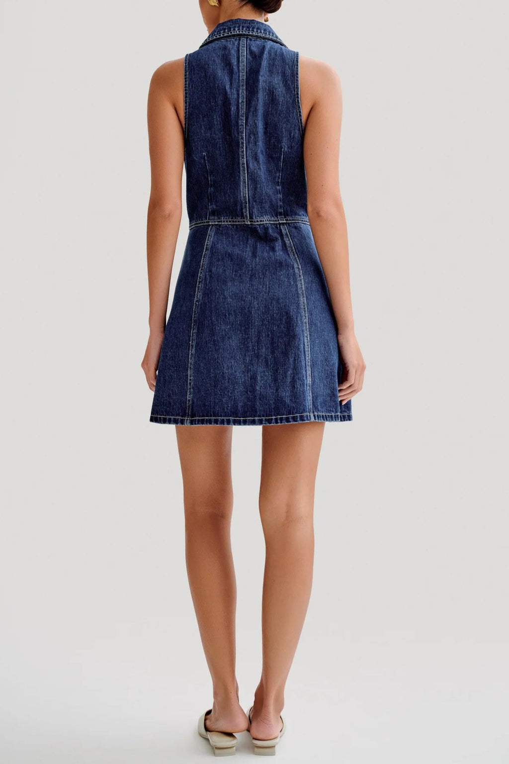 Flowering Girl Women Eartha Collared Denim Mini Dress - Dark Blue