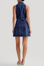 Flowering Girl Women Eartha Collared Denim Mini Dress - Dark Blue