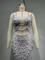 Iseult White Faux Pearl Mesh Maxi Gown