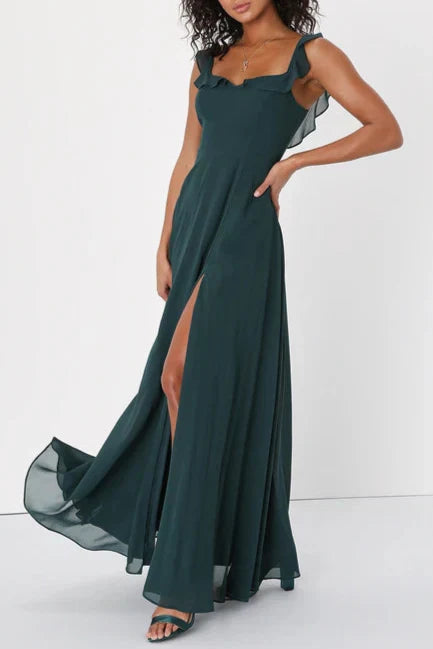 Flowering Girl Women Dreamy Admiration Emerald Green Ruffled Maxi Dress