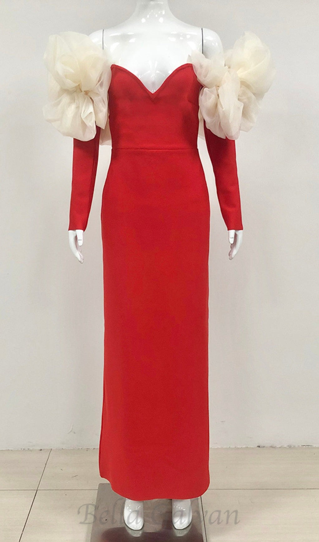Flowering Girl Women off-shoulder bandage maxi dress in red