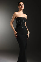 gina black strapless Diamond V-Neck Bandage Maxi Dress