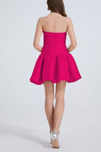 Flowering Girl Women Tina flower strapless mini Dress in rose red