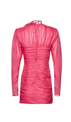Flowering Girl Women V Neck Pink Ruched Mini Dress