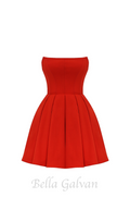 Flowering Girl Women tomato red strapless pleated mini dress