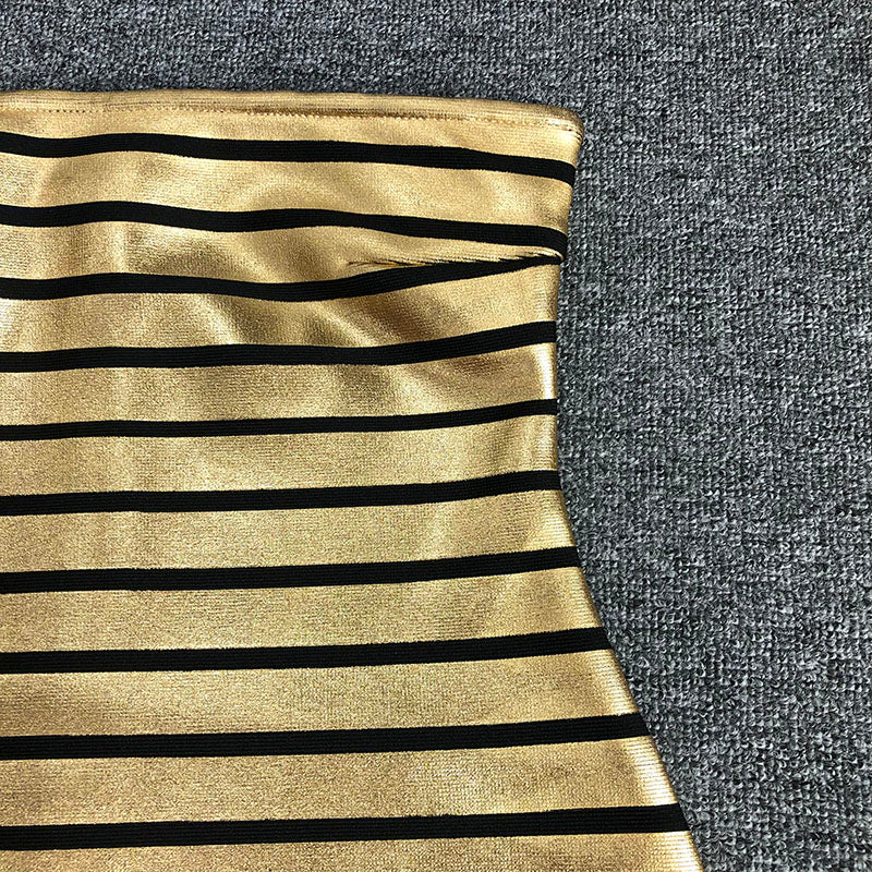 Strapless Metallic Stripe Maxi Dress