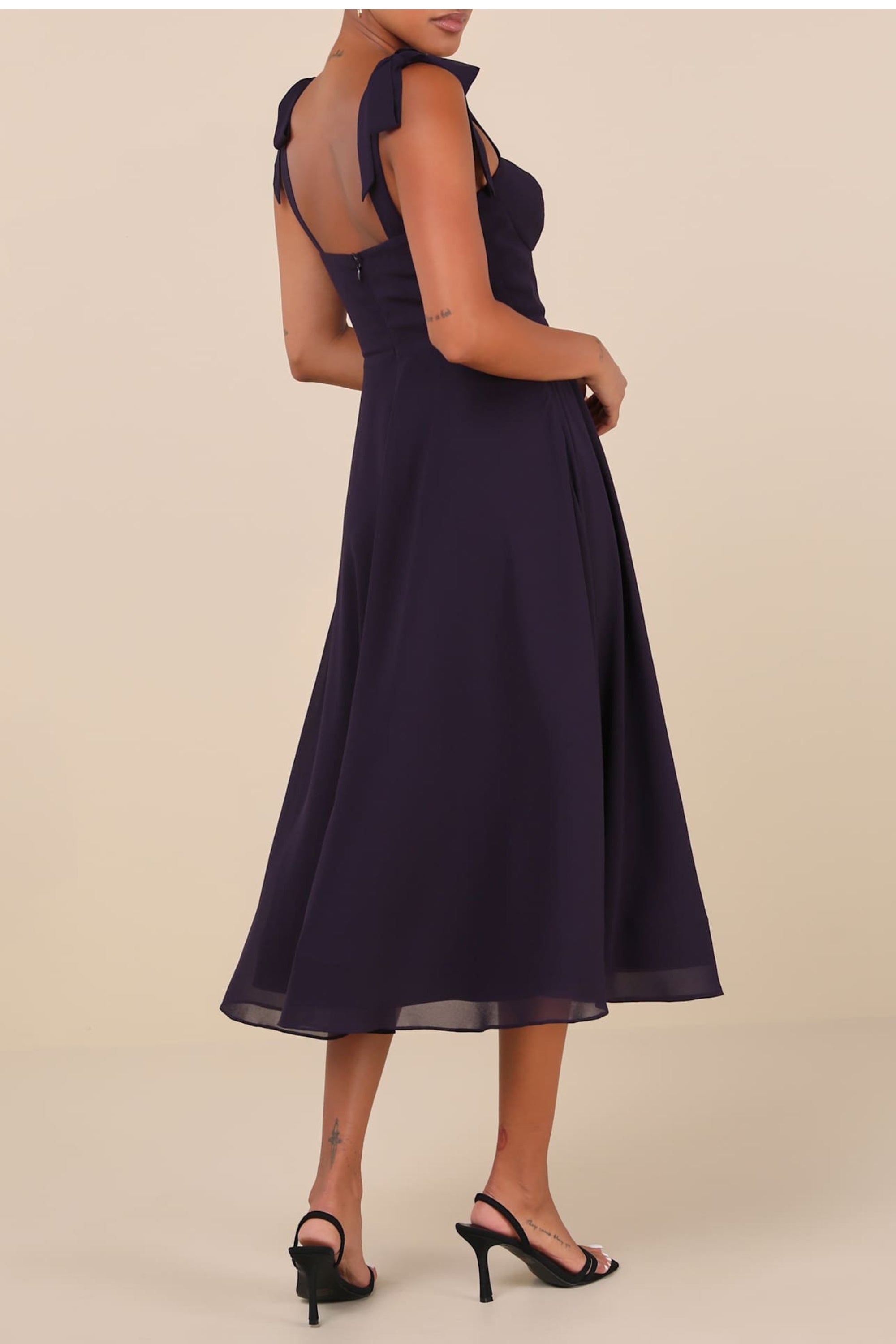 Flowering Girl Women Charisma Purple Blue Tie-Strap A-Line Midi Dress