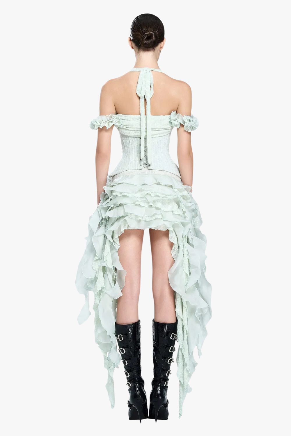 Flowering Girl Women elva halter three-dimensional flower irregular tassel mini dress in mint