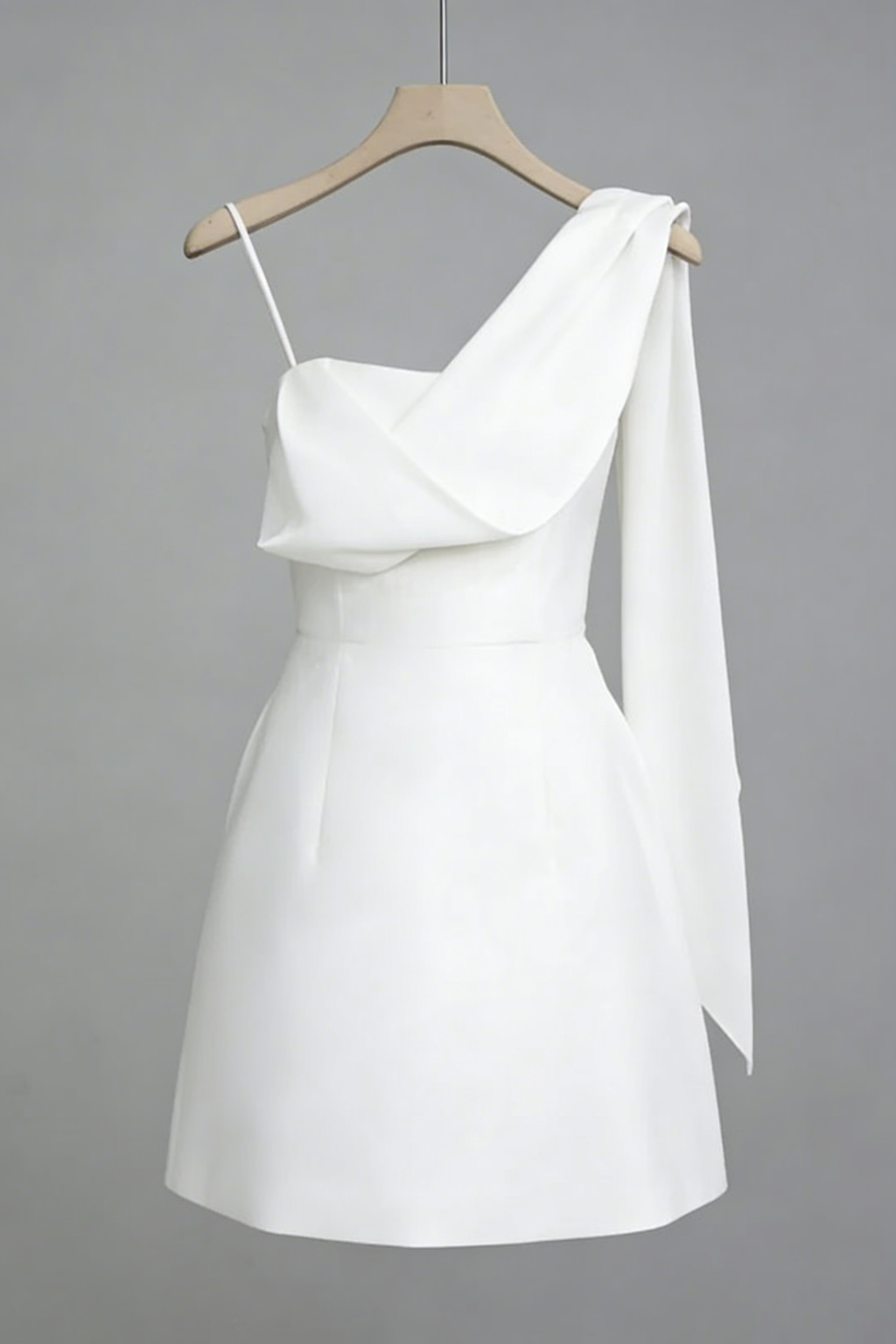 Flowering Girl Women White Asymmetrical One-Shoulder Mini Dress with Sash Tie