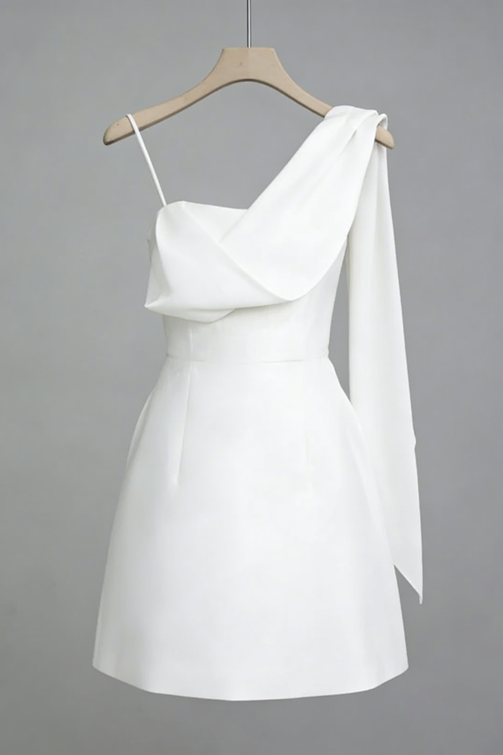 Flowering Girl Women White Asymmetrical One-Shoulder Mini Dress with Sash Tie