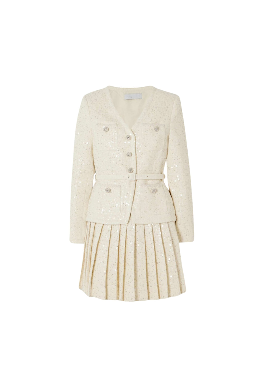 Flowering Girl Women Cream Sequin Boucle Tailored Mini Dress