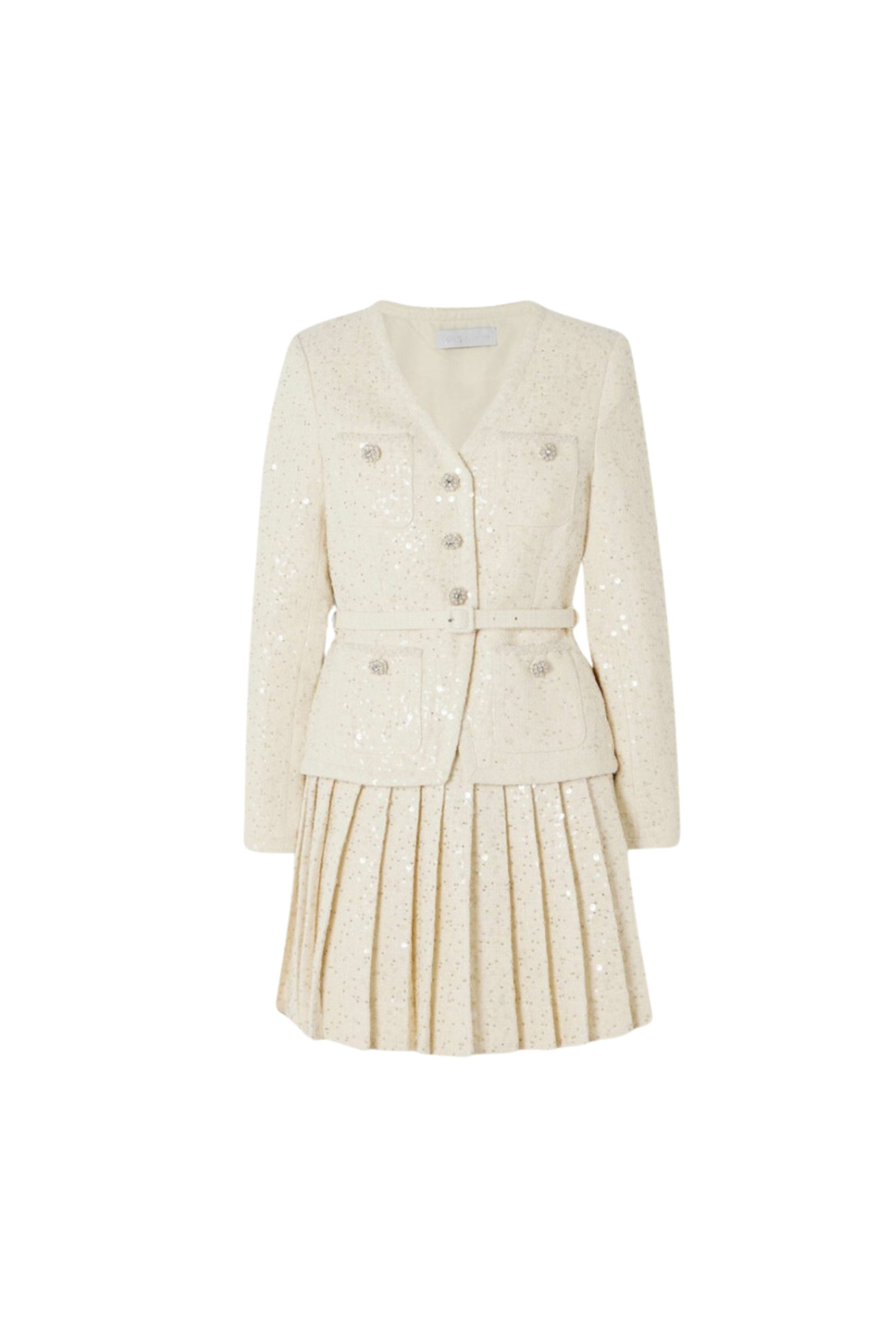 Cream Sequin Boucle Tailored Mini Dress