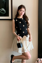 Flowering Girl Women Stereoscopic Flower sleeveless mesh mini dress