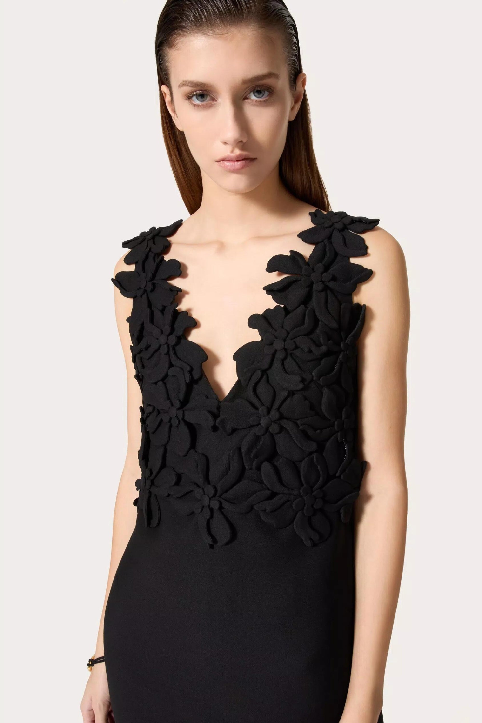 Flowering Girl Women Floral V Neckline Mini Dress In Black