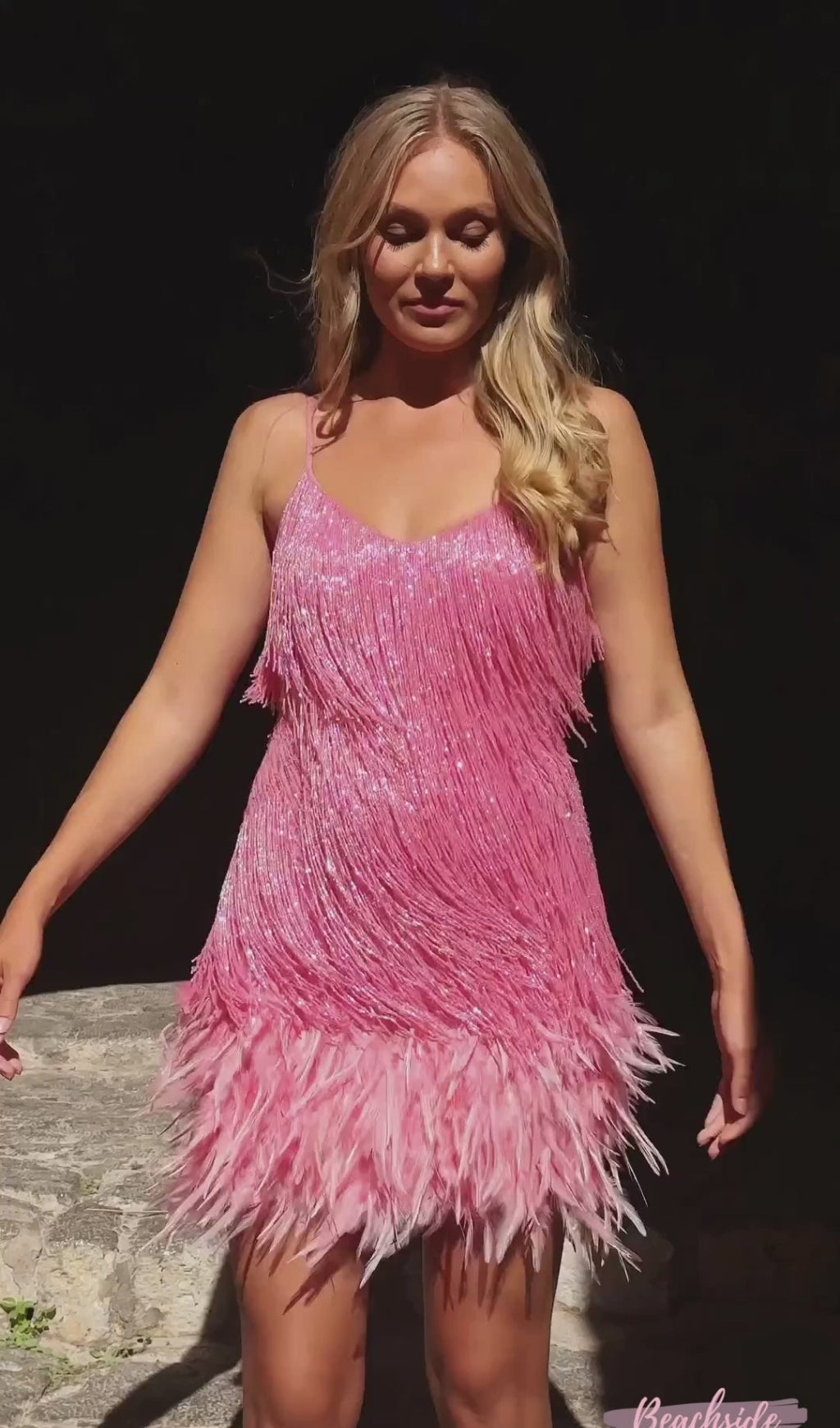 Pink Tassel Feather Mini Dress