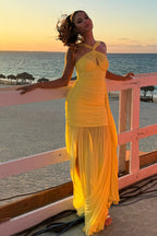 Flowering Girl Women Sleeveless Drape Maxi Dresses In Yellow