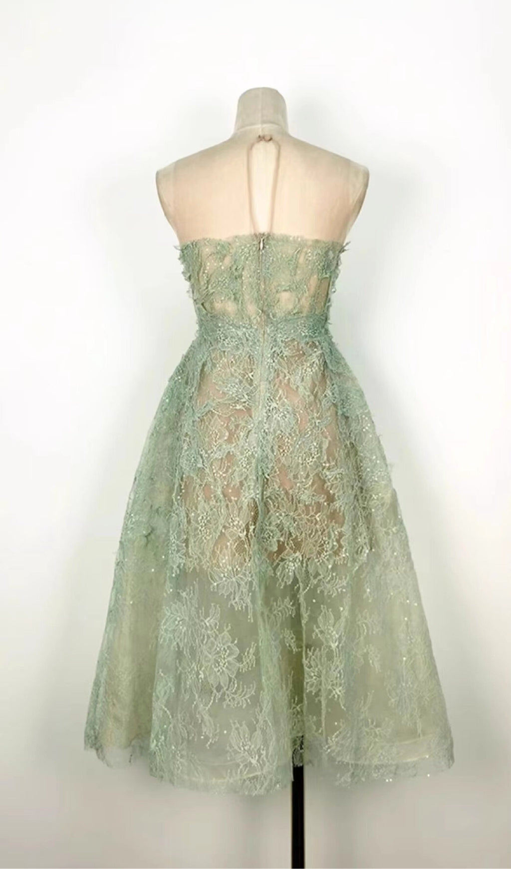 Flowering Girl Women GREEN FLORAL LACE EMBROIDER MIDI DRESS
