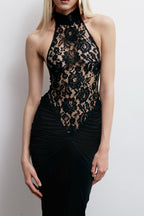 Flowering Girl Women Floral Halter Maxi Dress In Black